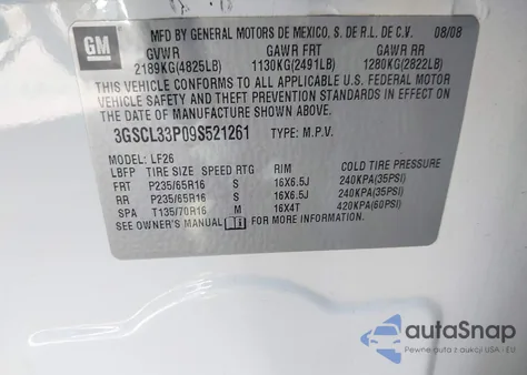 2009 Saturn Vue 4-Cyl Xe from USA, damaged, VIN 3GSCL33P09S521261